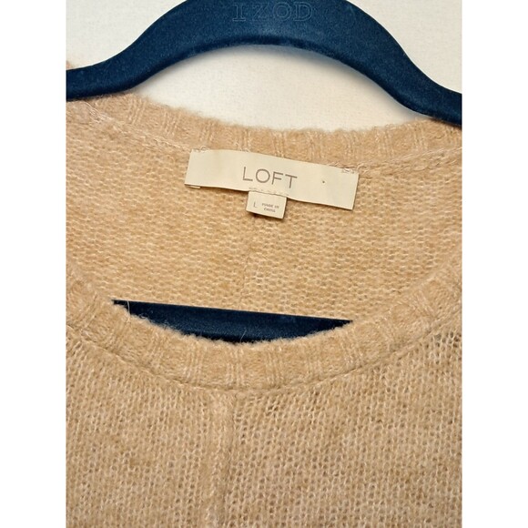 LOFT Size L Wool Blend Long Sleeve Crew Neck Reverse Seam Tunic Sweater Brown - Picture 2 of 10